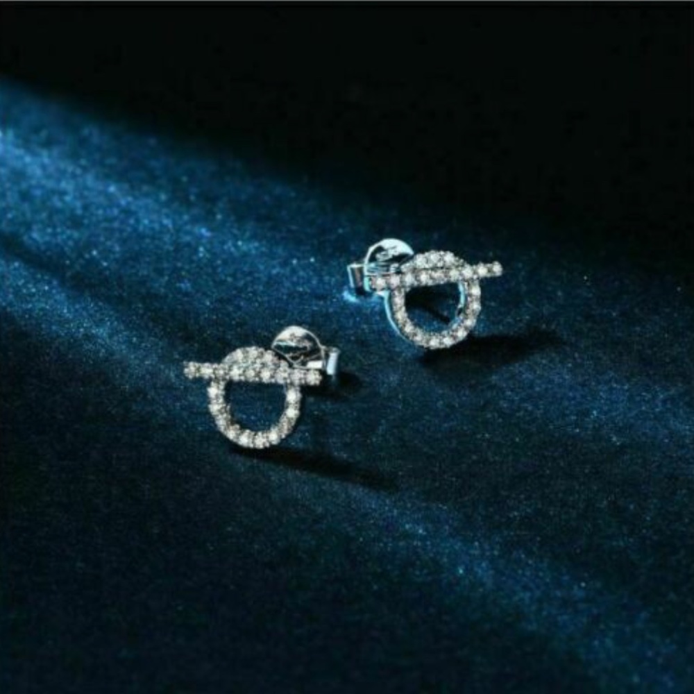 1.0 Ct Sterling Silver Round Cut Diamond Earrings - Picture 4 of 5